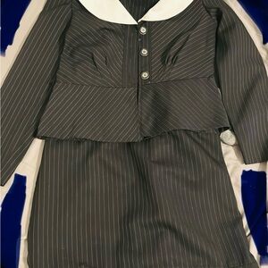 Black Pinstripe Dress with White Collar
